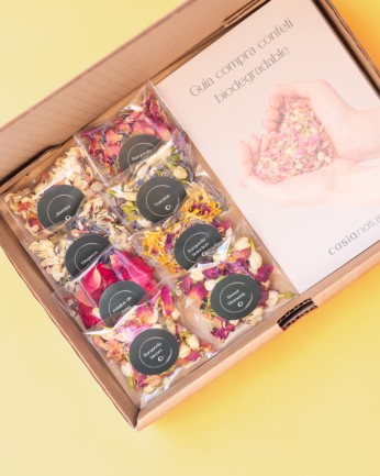 caja muestras confeti flores secas para bodas