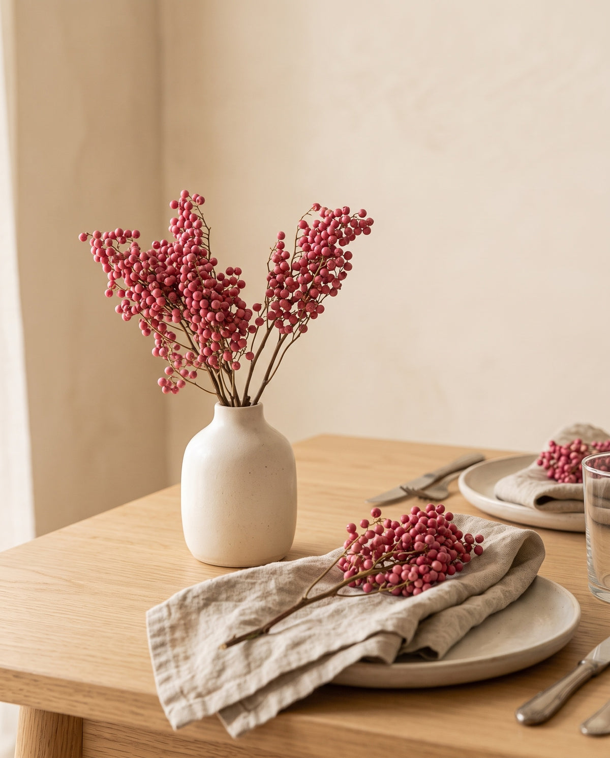 Idea de uso: falsa pimienta seca rosa decorando. Velas y accesorios no incluidos.
