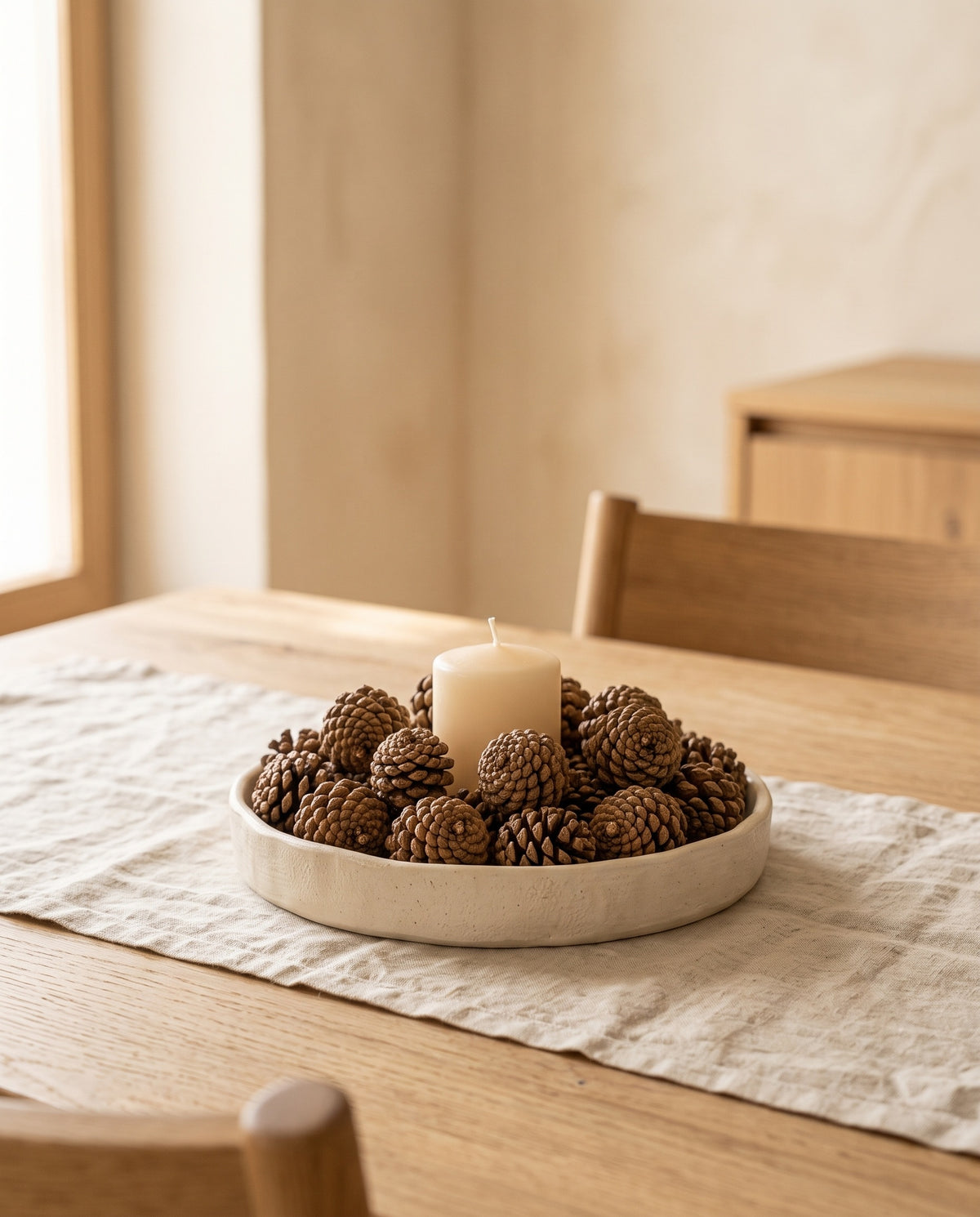 Idea de uso: piñas secas mini de 3 a 7 cm decorando. Velas y accesorios no incluidos.