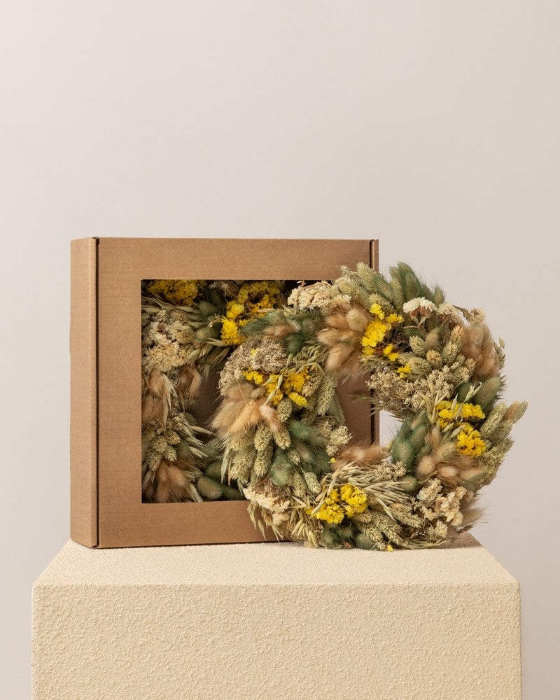 Corona flor seca Janice - Color amarillo - 30cm