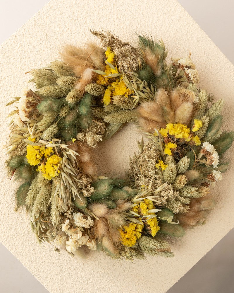 Corona flor seca Janice - Color amarillo - 30cm