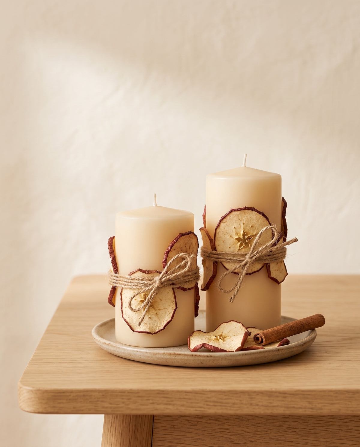 Idea de uso: rodajas de manzana deshidratada roja decorando. Velas y accesorios no incluidos.