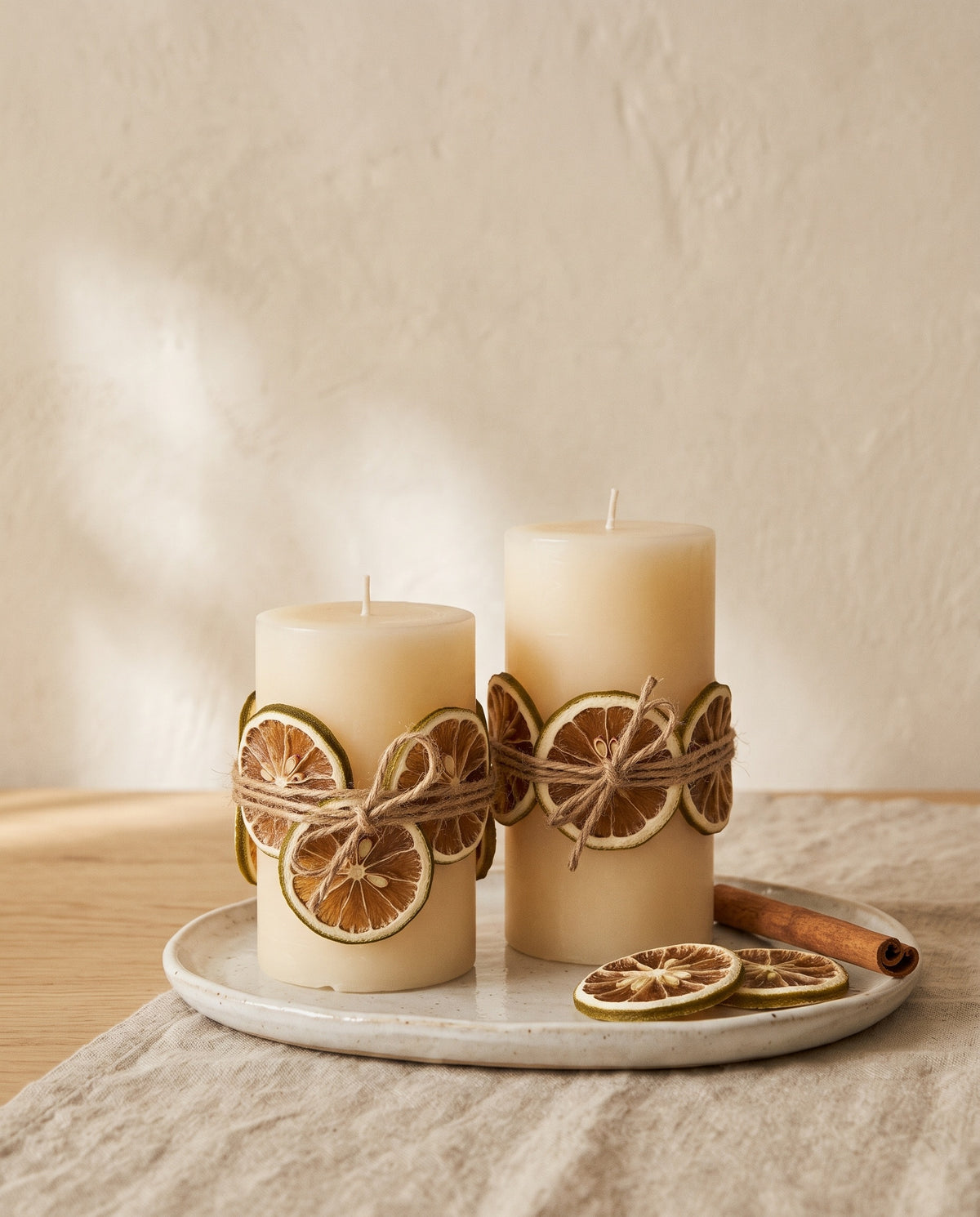 Idea de uso: rodajas de naranja deshidratada verde decorando. Velas y accesorios no incluidos.